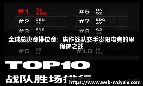 全球总决赛排位赛：焦作战队交手贵阳电竞的里程碑之战